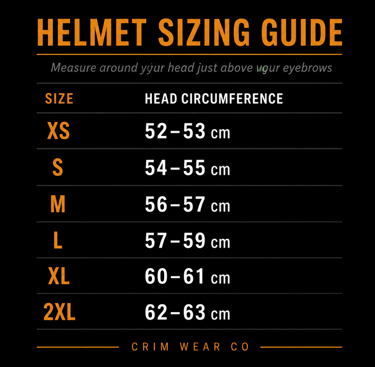 Lowest Legal Profile Motorcycle Helmet size chart