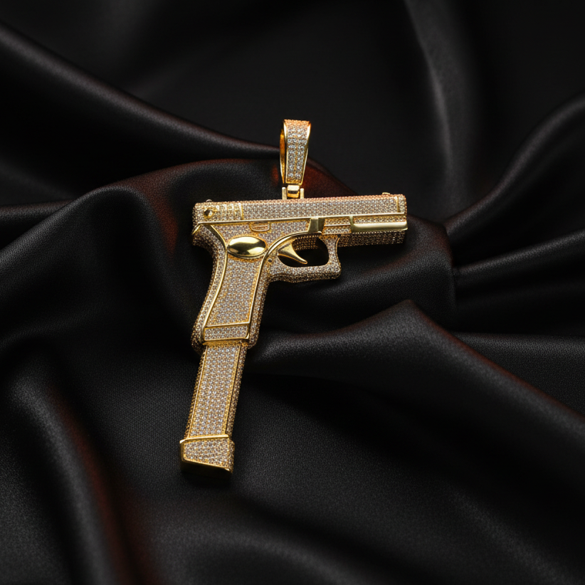 Uzi Iced Pendant Gold or Silver