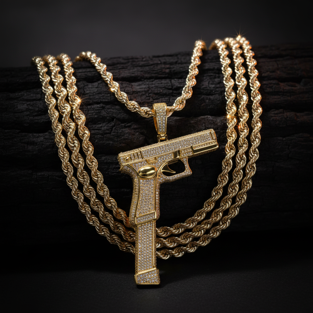Uzi Iced Pendant Gold or Silver