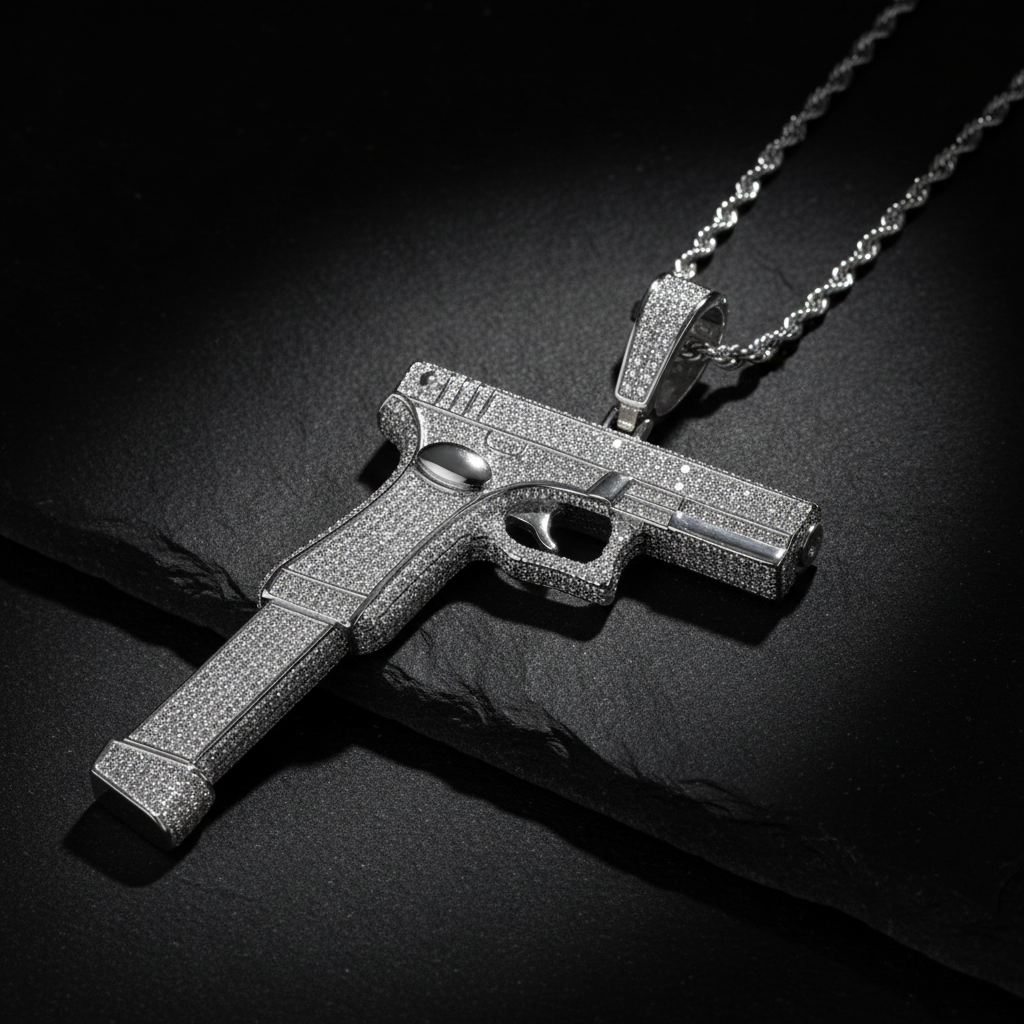 Uzi Iced Pendant Gold or Silver