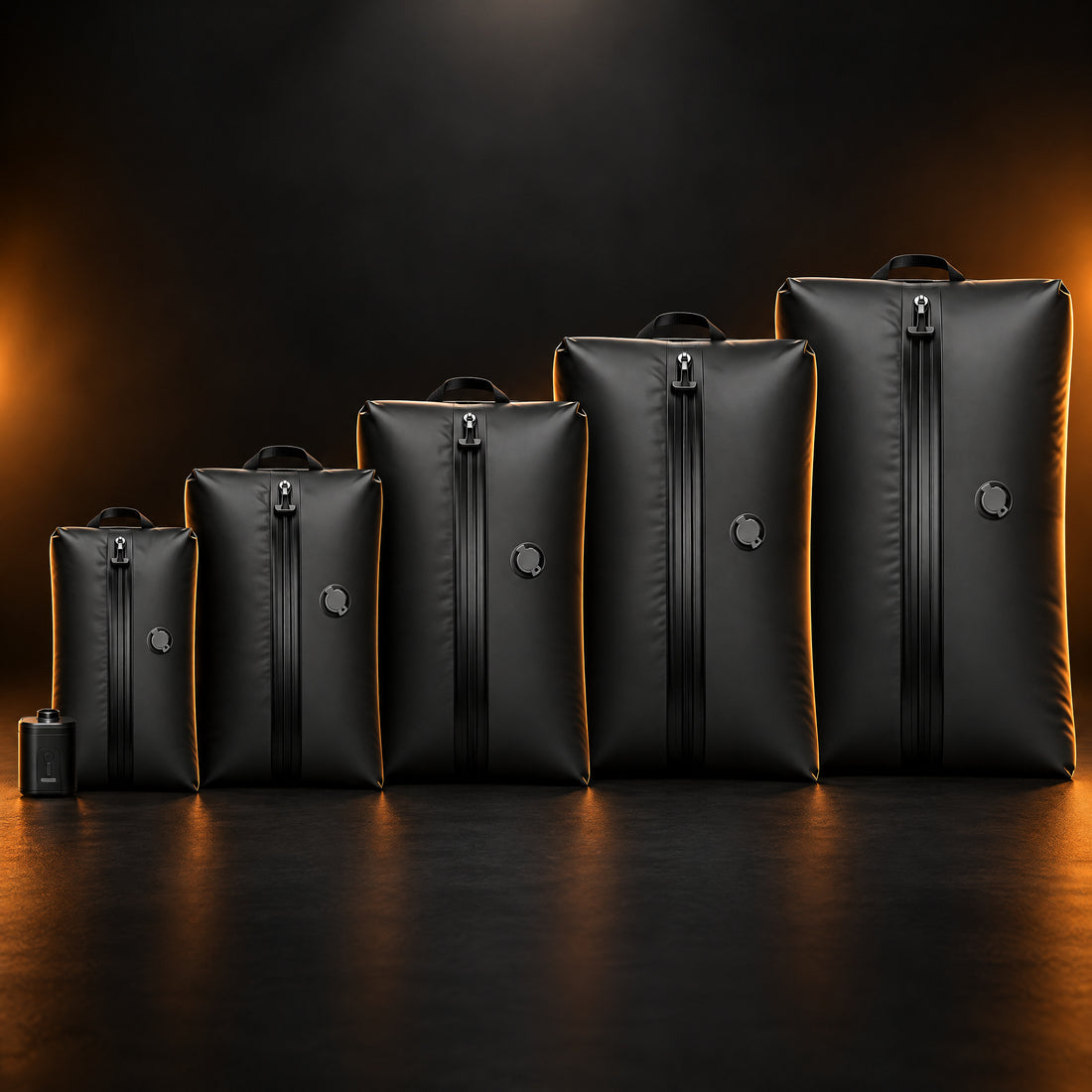 Vacuum travel bags in all five sizes with the Mini Vac pump