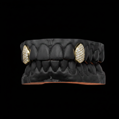 2-Tooth Diamond Caps on Mold - Black Background No Hands