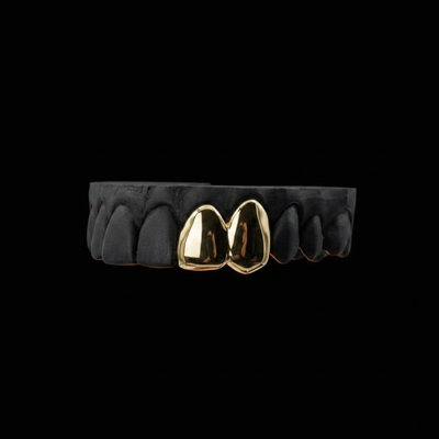 2-Tooth Gold Grillz on Mold - Black Background No Hands