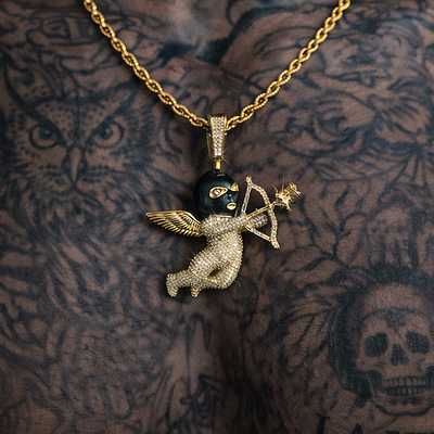 Masked Cherub Iced Pendant Gold or Silver