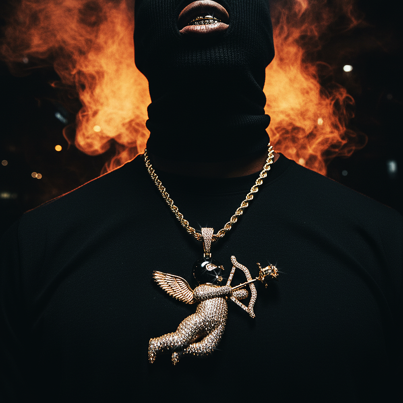 Masked Cherub Iced Pendant Gold or Silver