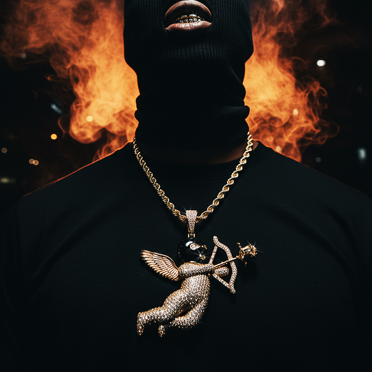 Masked Cherub Iced Pendant Gold or Silver