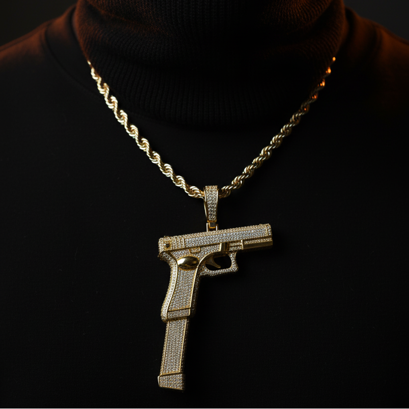 Uzi Iced Pendant Gold or Silver