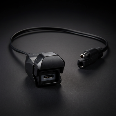 SAE to USB-C charger with dark moody styling