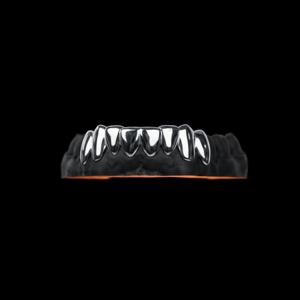 Silver Bottom Grillz on Mold - Black Background No Hands